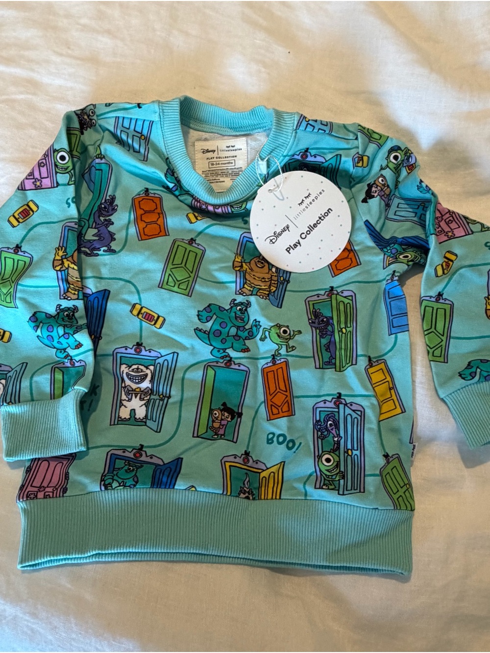 NWT Little sleepies Disney Kids' Monsters Inc. Aqua Crewneck Sweatshirt 18- 24 m